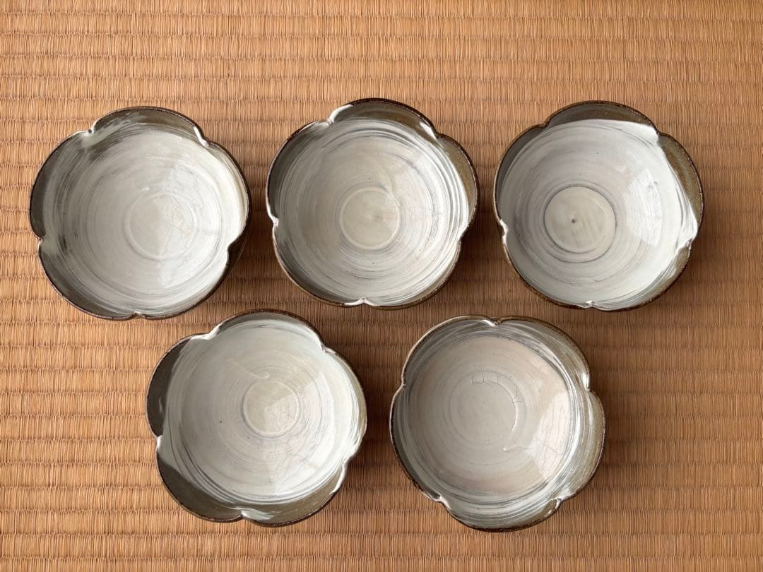 小林東五 『刷毛目輪花 小鉢』五客 木箱付き 對州窯 玄