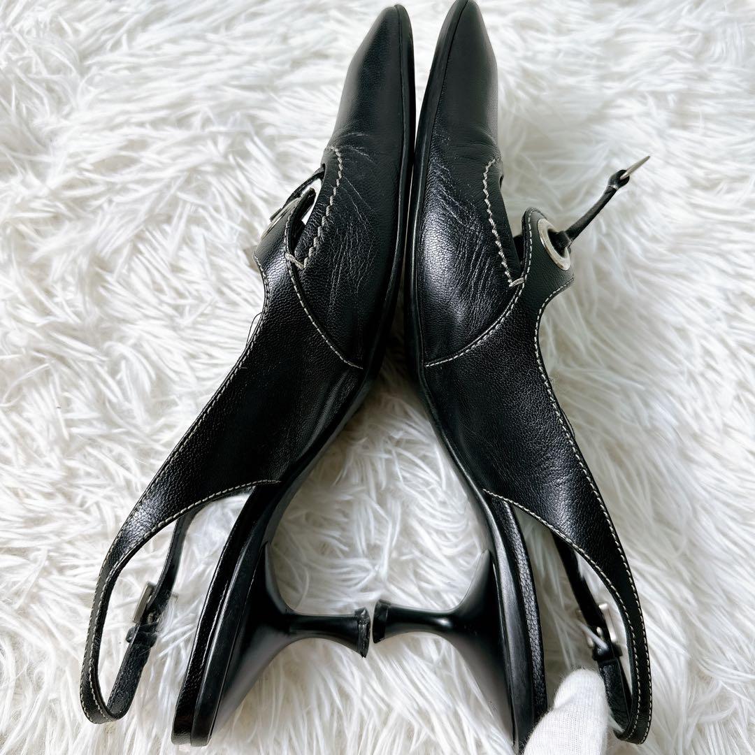 美品✨PRADA ミュール バックストラップ サンダル ヒール ロゴ 23.5