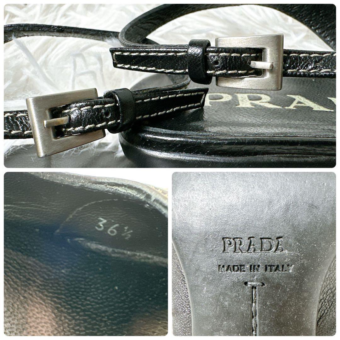 美品✨PRADA ミュール バックストラップ サンダル ヒール ロゴ 23.5