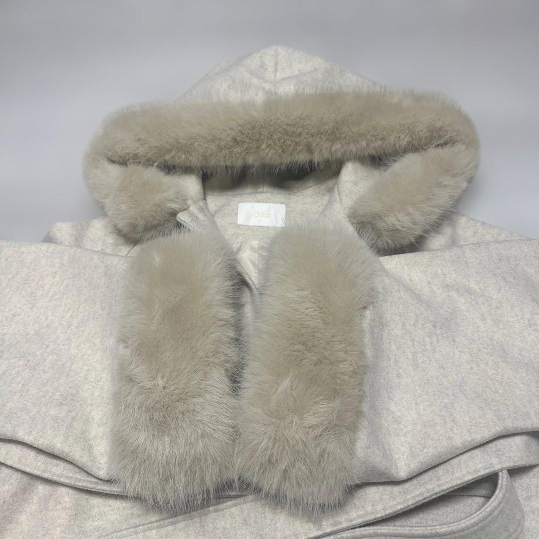 chico ファー襟ケープコート アイボリー