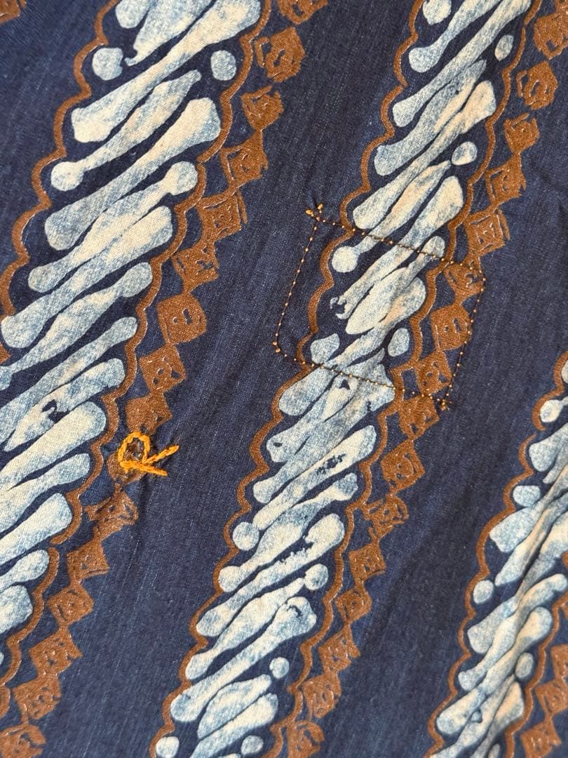 45R バティックプリントのシャーリング馬ドレス　インディゴ