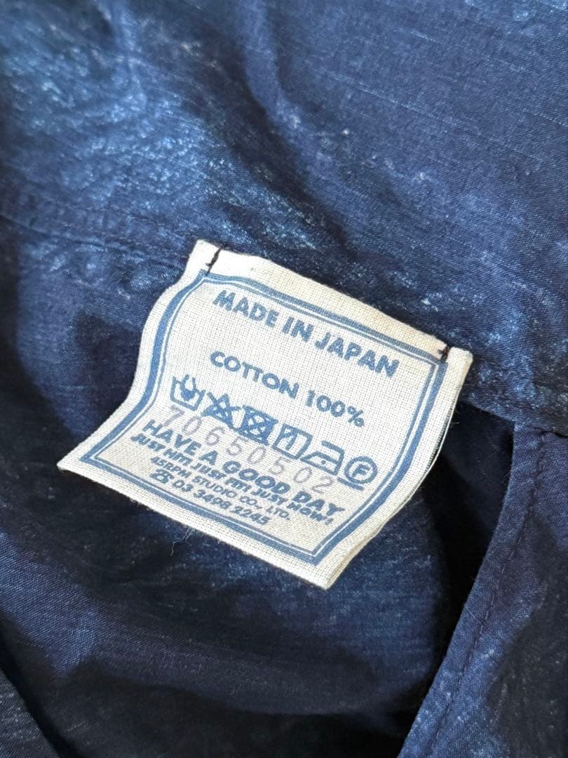 45R バティックプリントのシャーリング馬ドレス　インディゴ