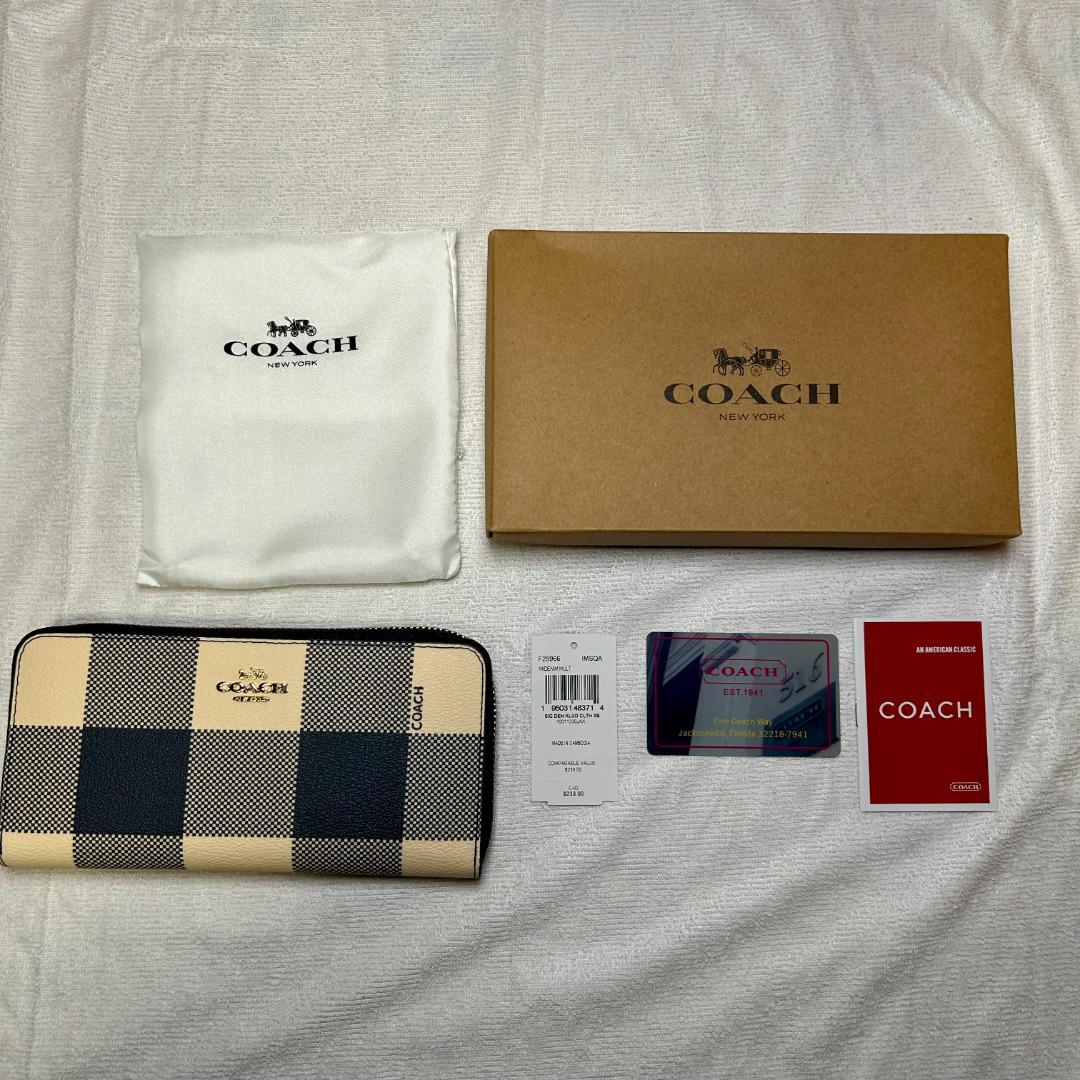 【新品 未使用品】 COACH コーチ 長財布 チェック柄 ネイビー ホワイト