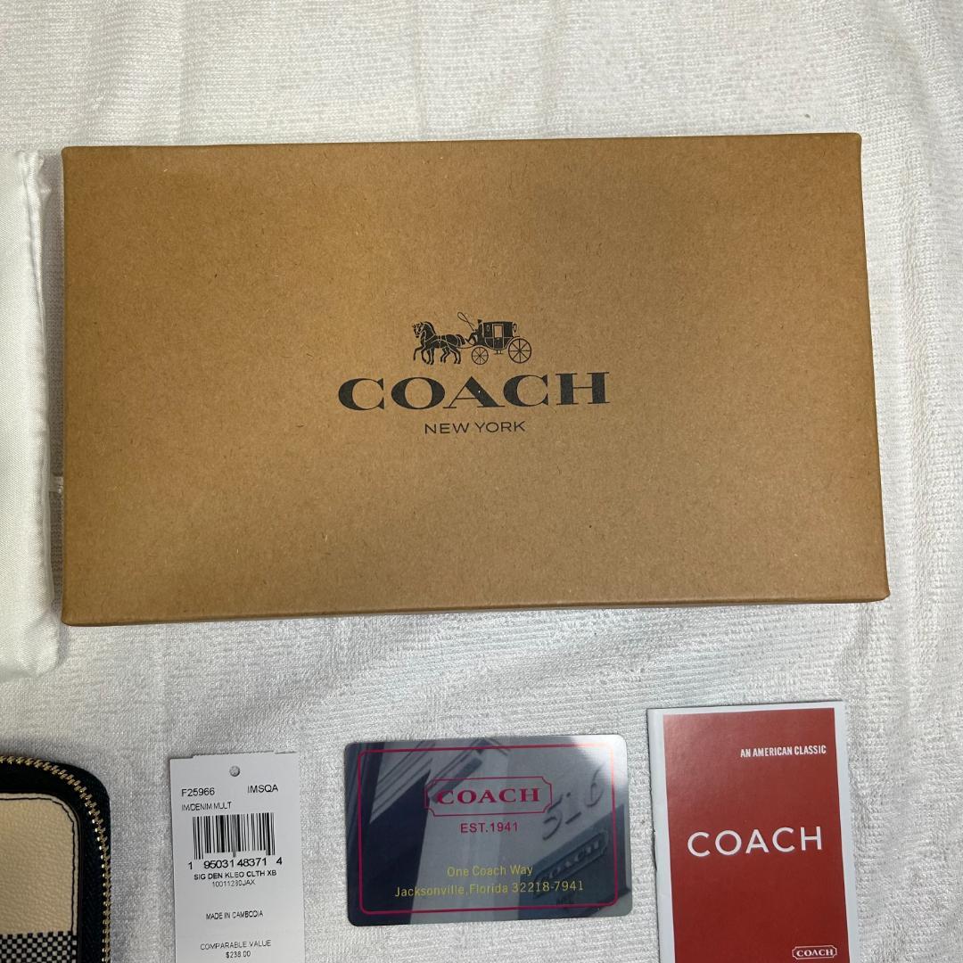 【新品 未使用品】 COACH コーチ 長財布 チェック柄 ネイビー ホワイト
