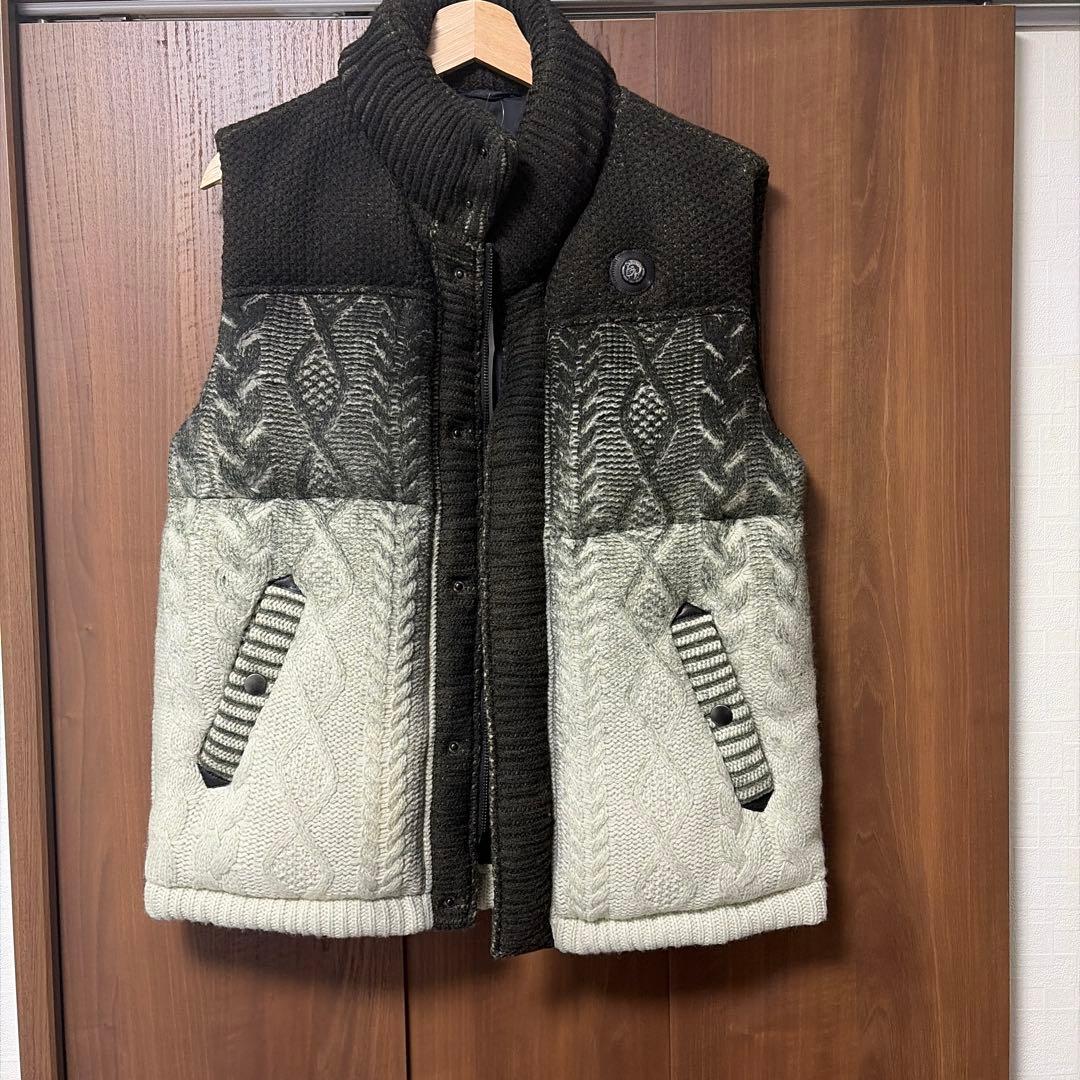 DIESEL ケーブル編みニットベスト M ブラック/ベージュ