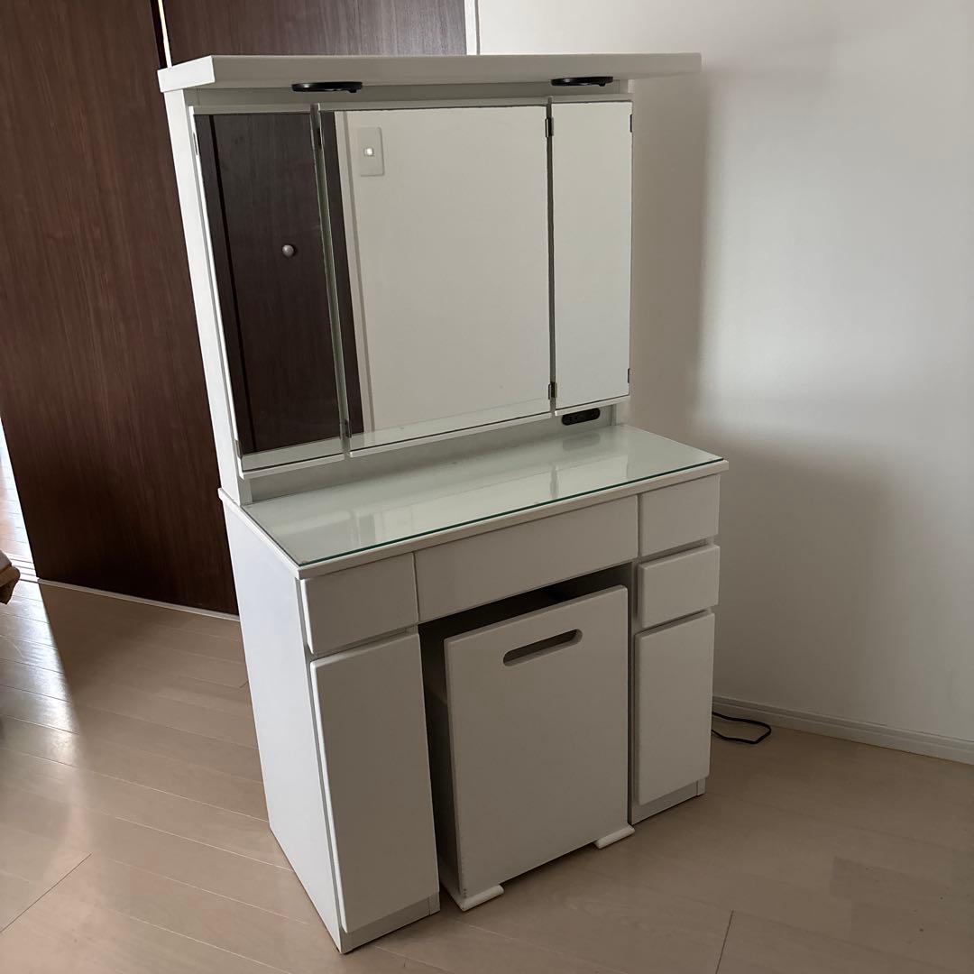 ホワイト ドレッサー・鏡台 スツール付き