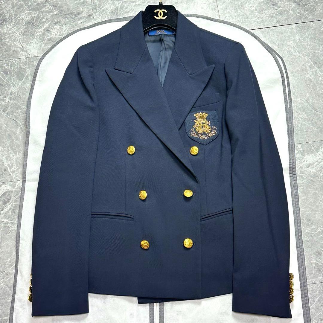 ラルフローレン♡紺ブレ テーラードジャケット 金ボタン　エンブレム　刺繍　L