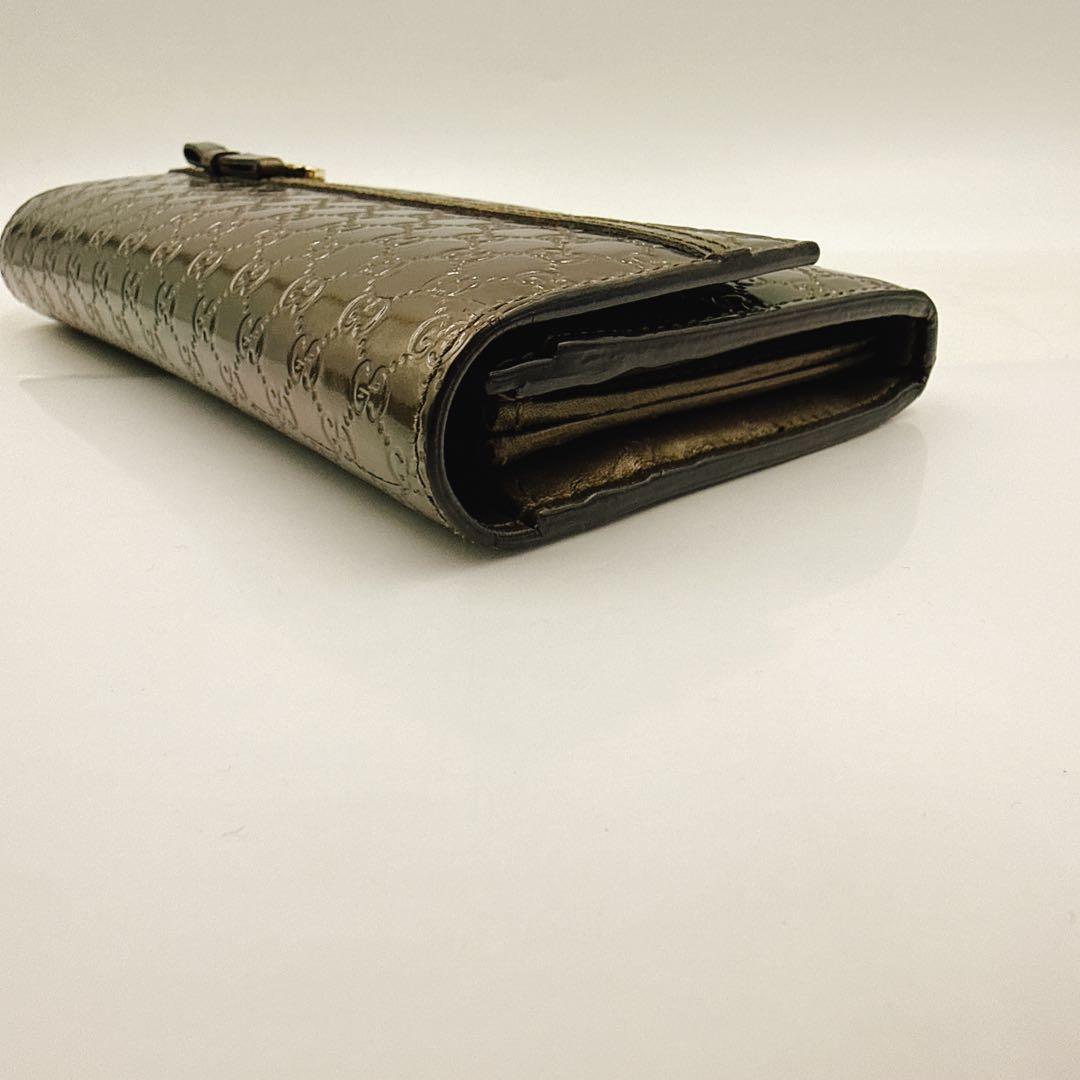 GUCCI グッチ 長財布 マイクロGG パテントレザー リボン 253405