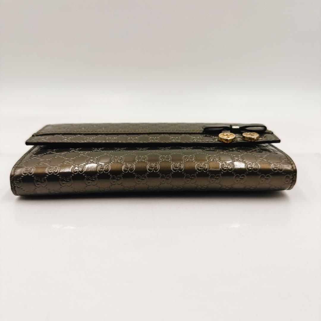 GUCCI グッチ 長財布 マイクロGG パテントレザー リボン 253405