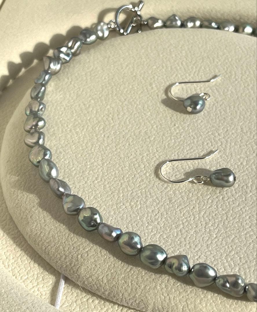 淡水ケシパール　ブルーグレー ネックレス　マンテル　41cm 6-6.8mm