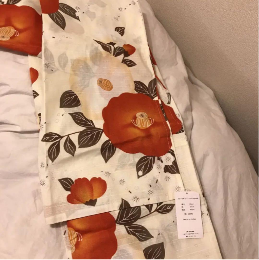 (新品)ウタタネ 浴衣 朱色 椿