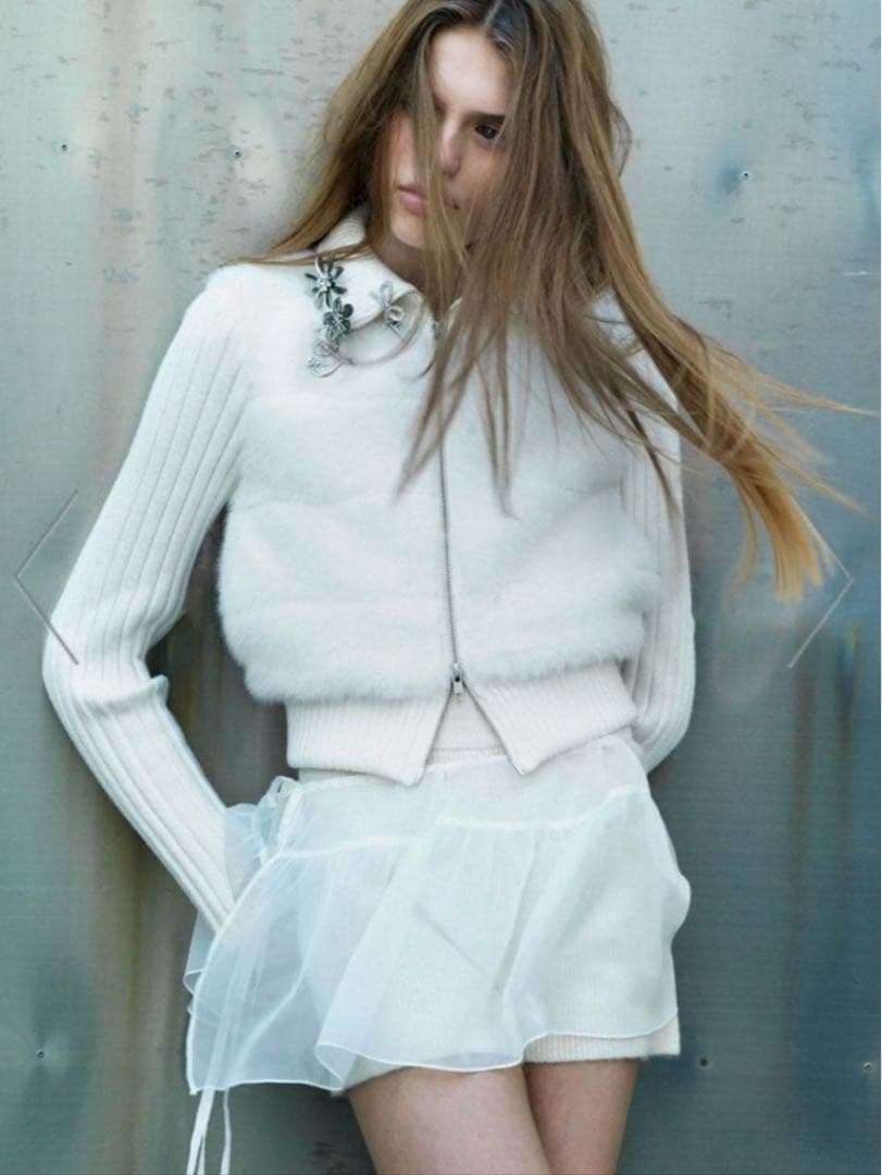 【新品未使用】SNIDEL♡ファーニットブルゾン オフホワイト 1サイズ