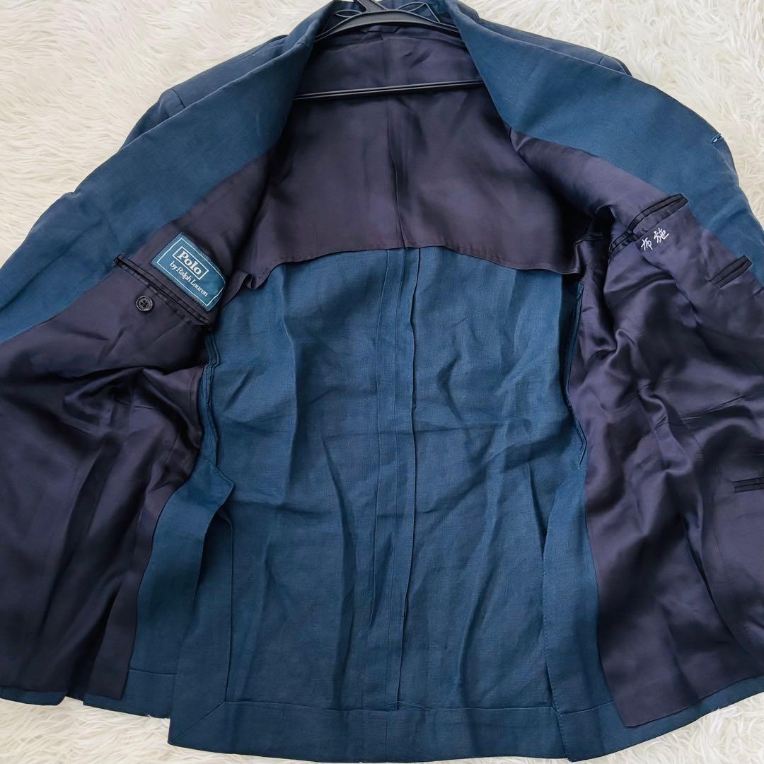 美品✨ポロバイラルフローレン　リネン100%紺ブレM 金のロゴボタン