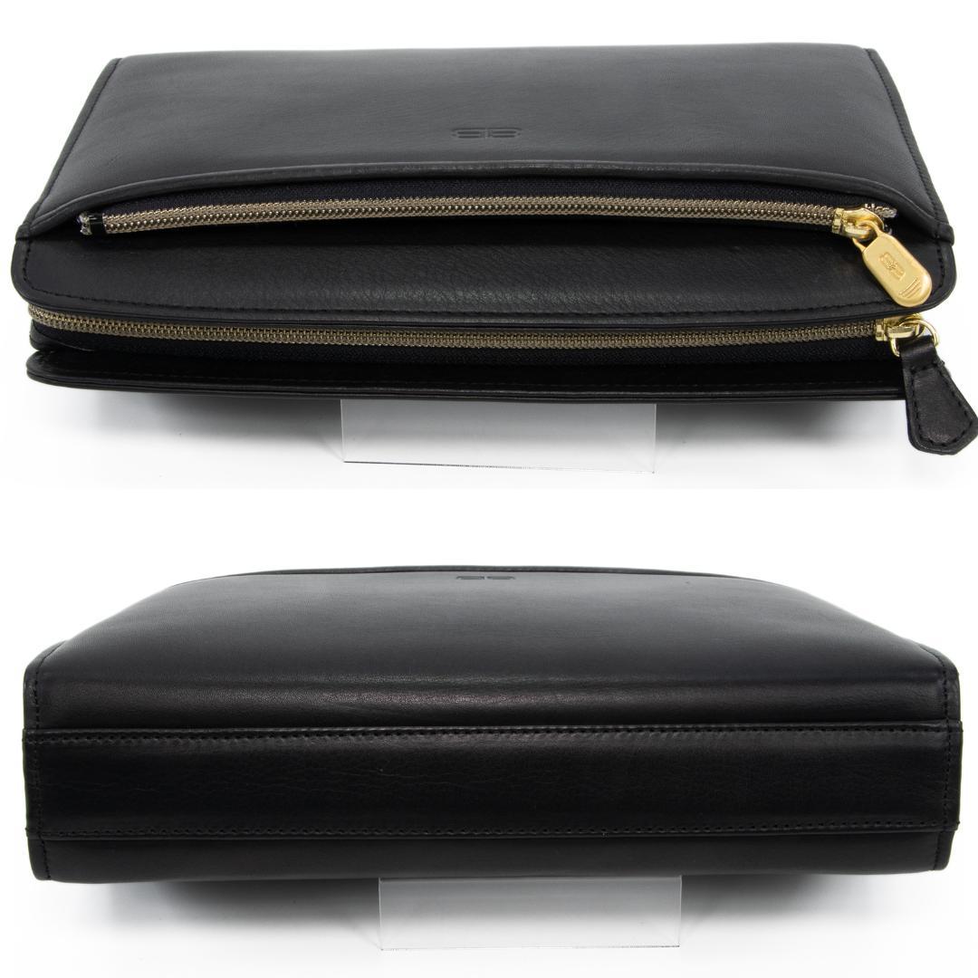 本物 バレンシアガ クラッチバッグ メンズ 黒 ブラック BBロゴ マーク 本革