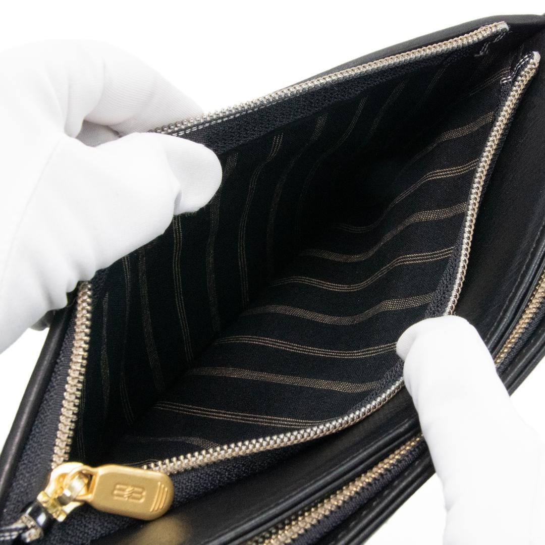 本物 バレンシアガ クラッチバッグ メンズ 黒 ブラック BBロゴ マーク 本革