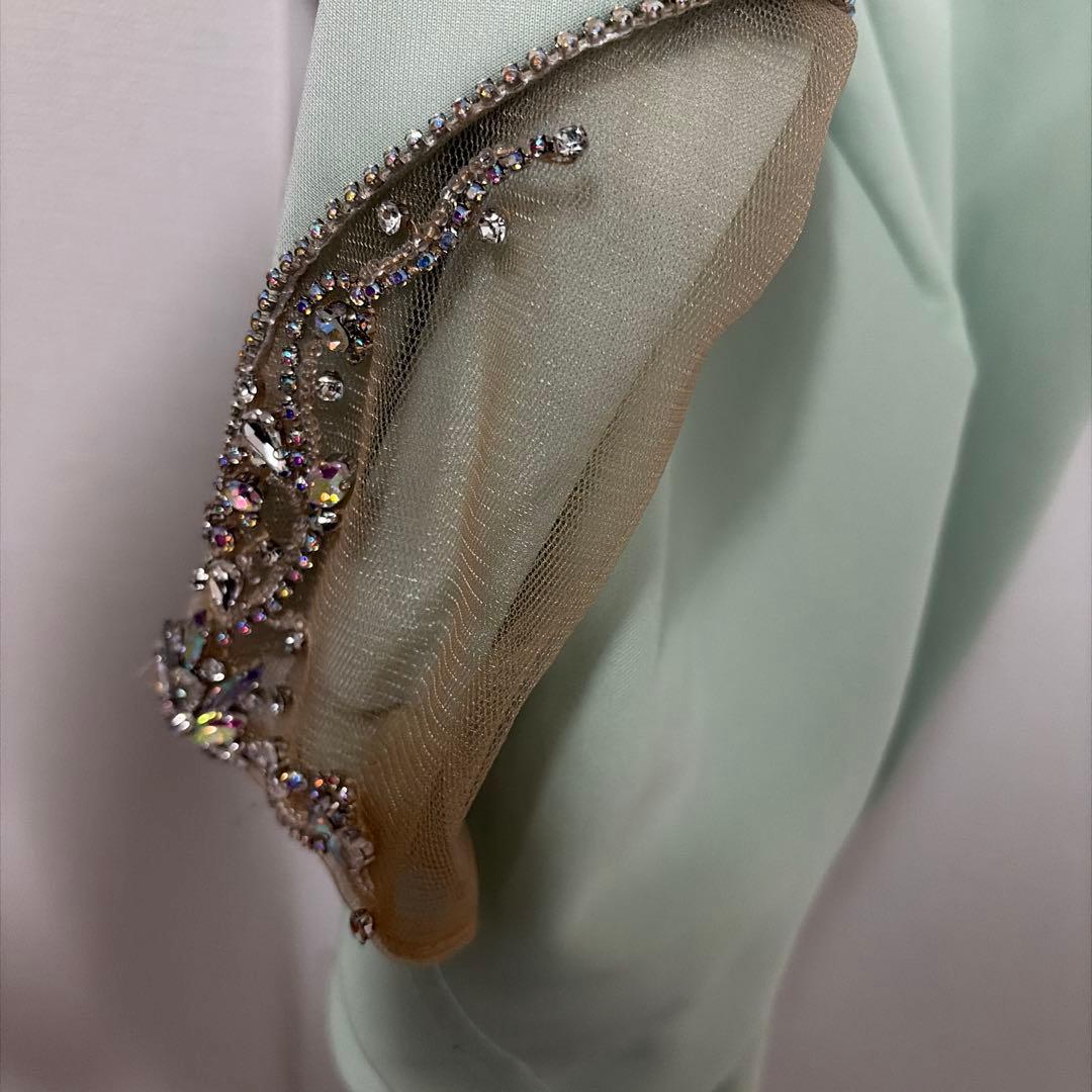 ミントグリーン ビーズ刺繍 ボディコンドレス