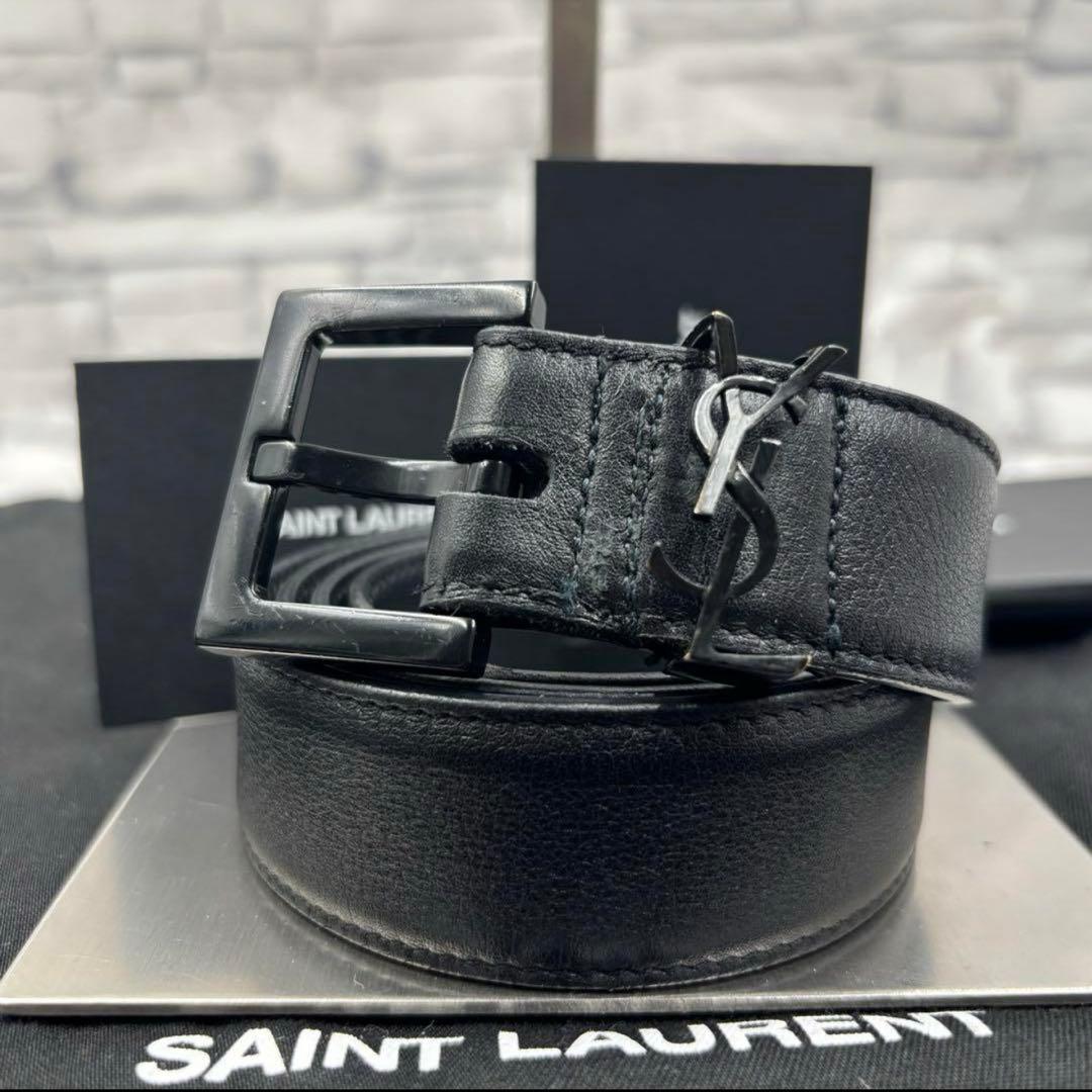 付属付き✨サンローランパリ ベルト カサンドラロゴ YSL レザー ブラック