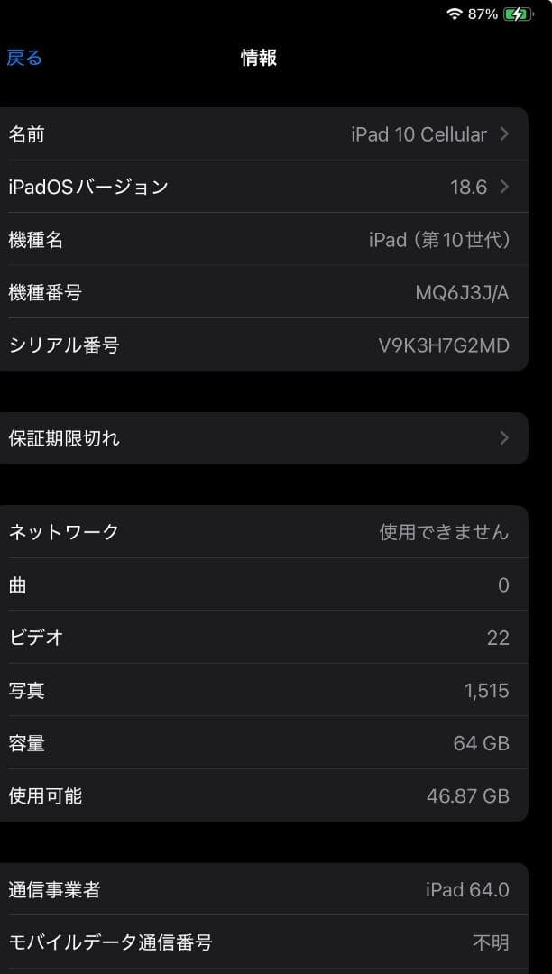 【美品】BT93％ セルラー iPad 第10世代