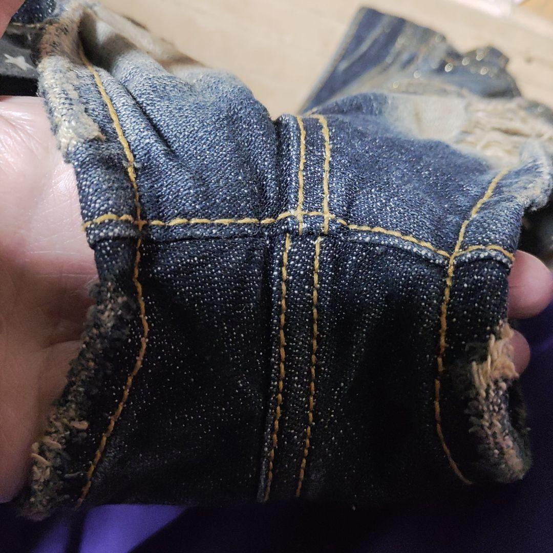 ダメージ加工 ダークブルー ショートパンツ23イン