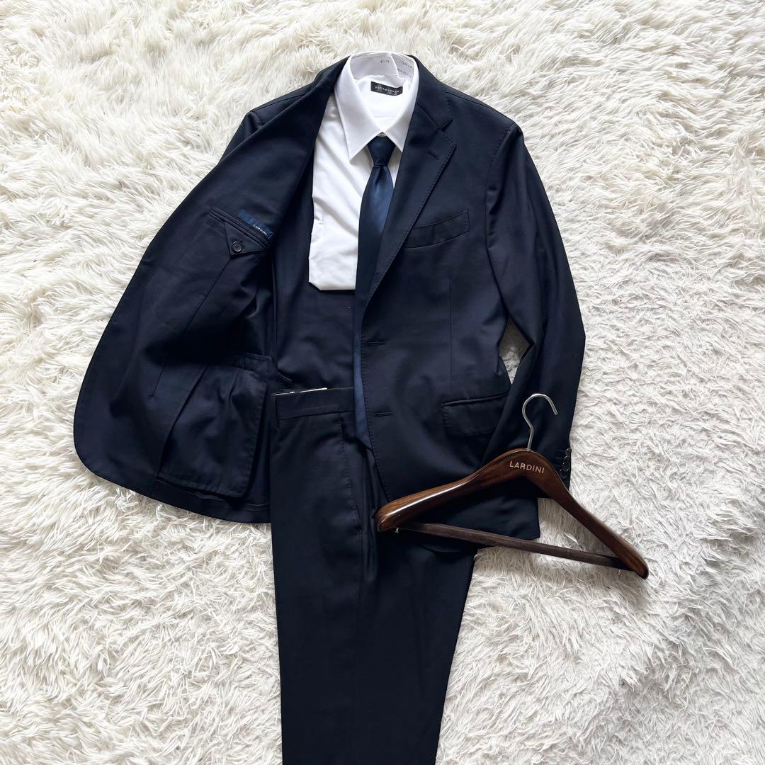 <美品>LARDINI ネイビー ウール スーツ サイズ48