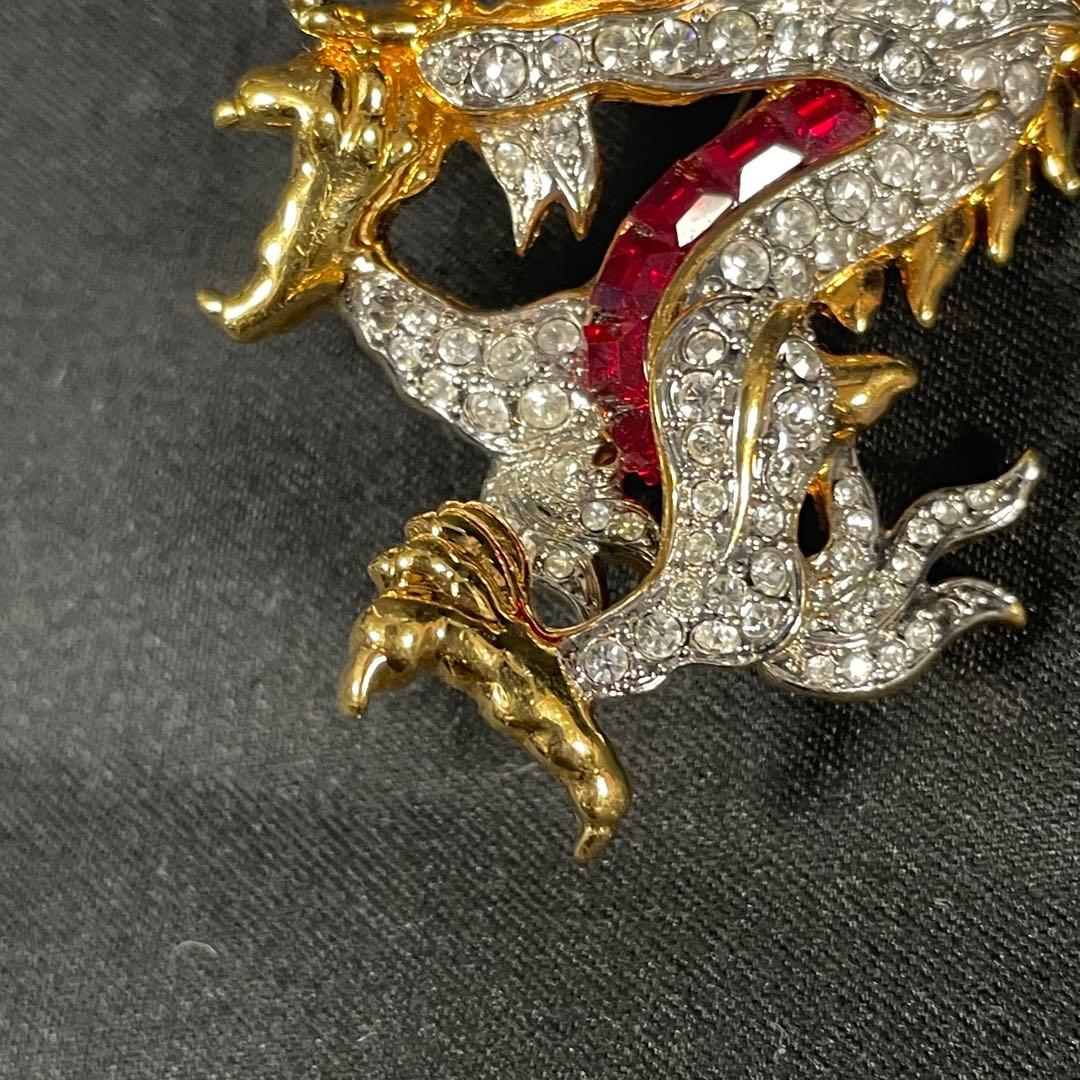 希少　SWAROVSKI　スワロフスキー　ドラゴン　龍　ブローチ　コサージュ