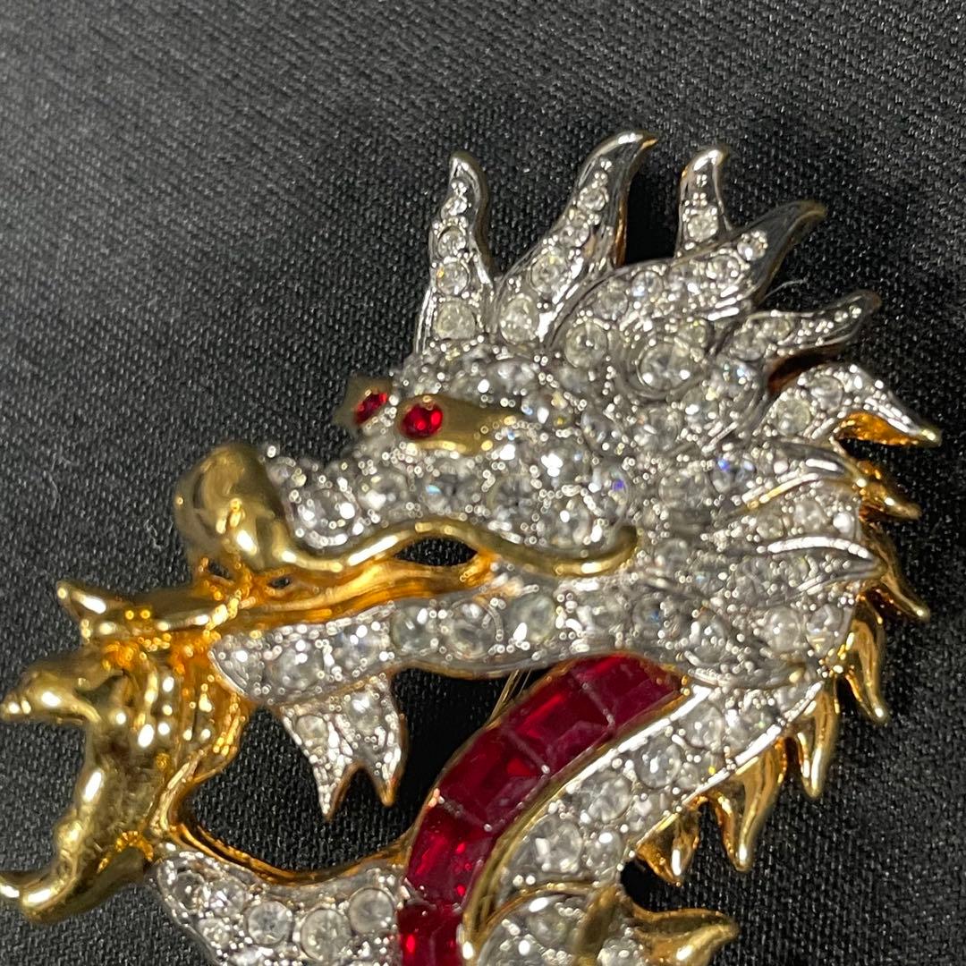 希少　SWAROVSKI　スワロフスキー　ドラゴン　龍　ブローチ　コサージュ