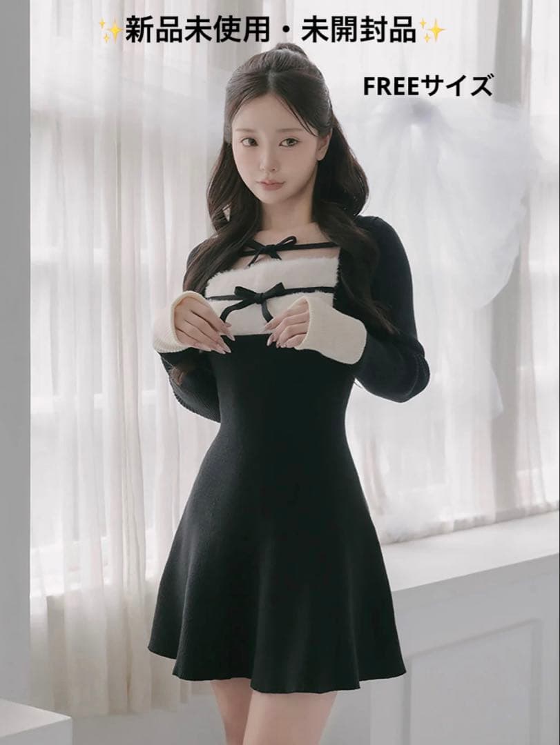 期間限定値下げ Darich ダーリッチ リボンファーフレアニットミニワンピース