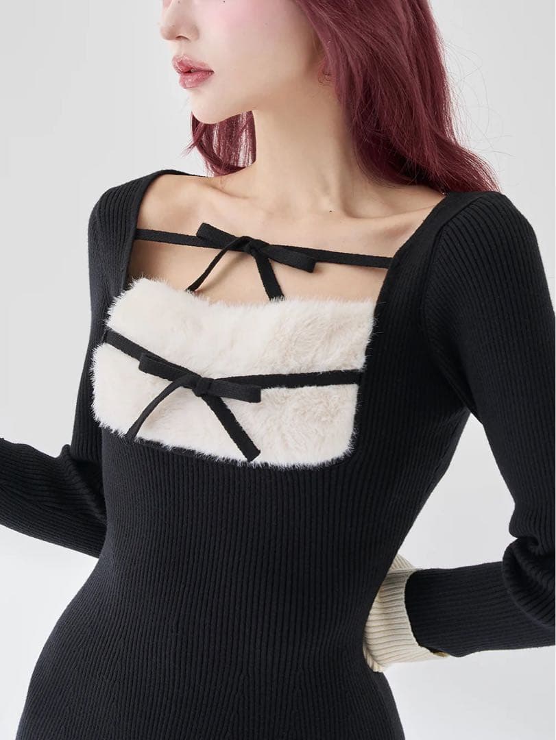 期間限定値下げ Darich ダーリッチ リボンファーフレアニットミニワンピース