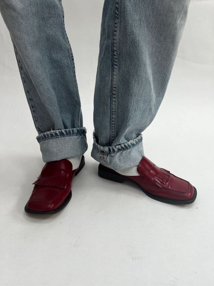靴 99SS PRADA square toe leather mules red