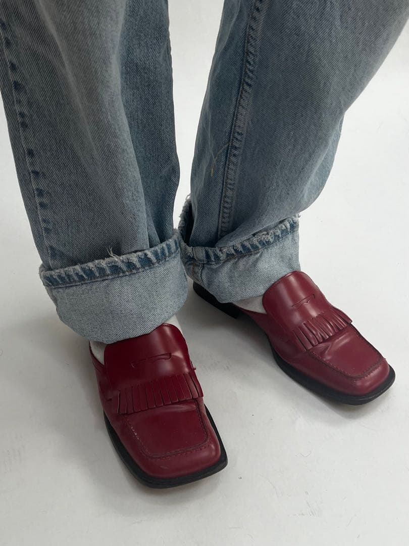 靴 99SS PRADA square toe leather mules red