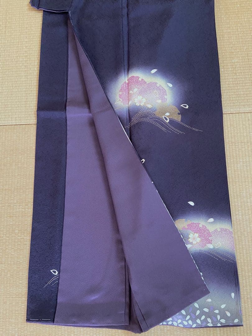 【未使用】濃紫色　作家物　桜と雪輪　訪問着　フルセット