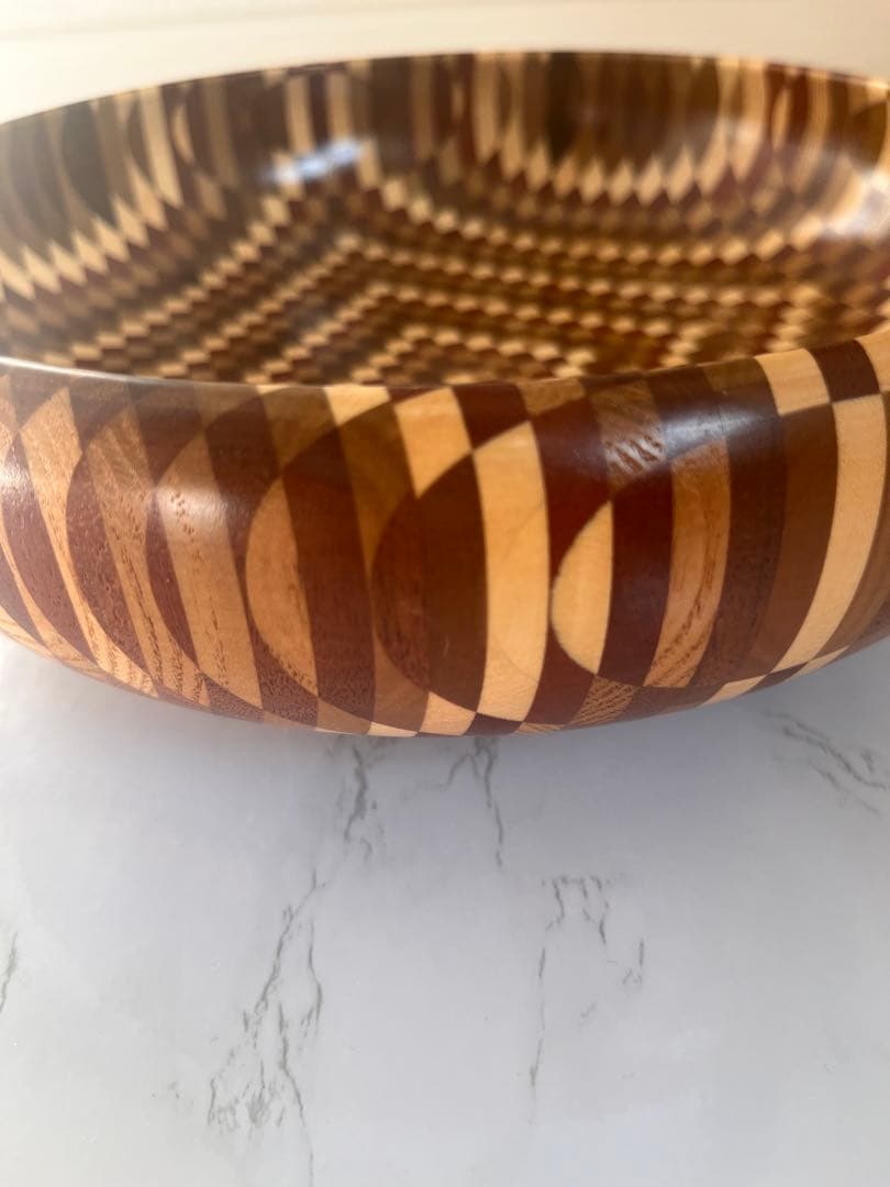 【希少】　超美品　箱根寄木細工　木製菓子器 丸型　お盆