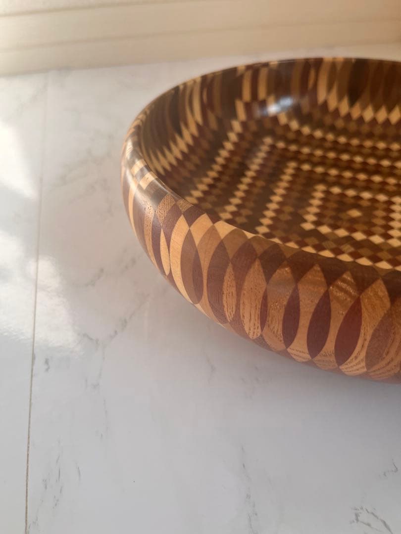 【希少】　超美品　箱根寄木細工　木製菓子器 丸型　お盆