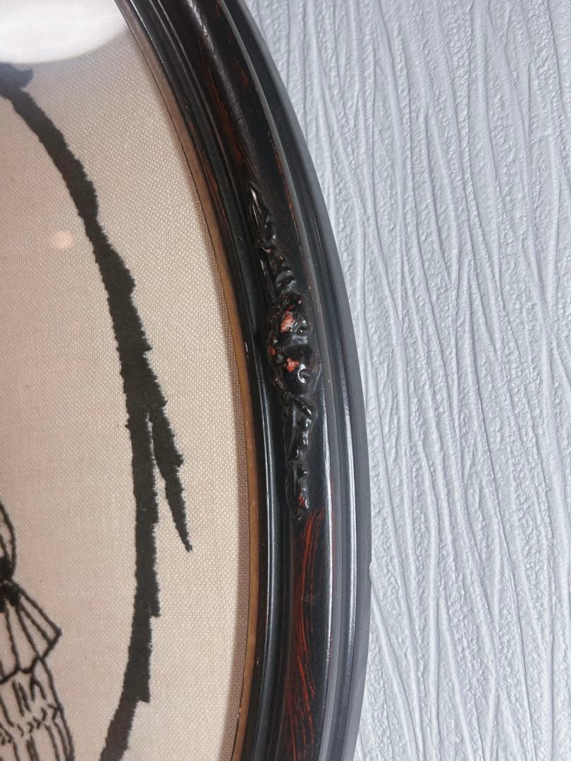 オーバルフレーム　イギリス　ヴィクトリアン シルエット刺繍　アンティーク