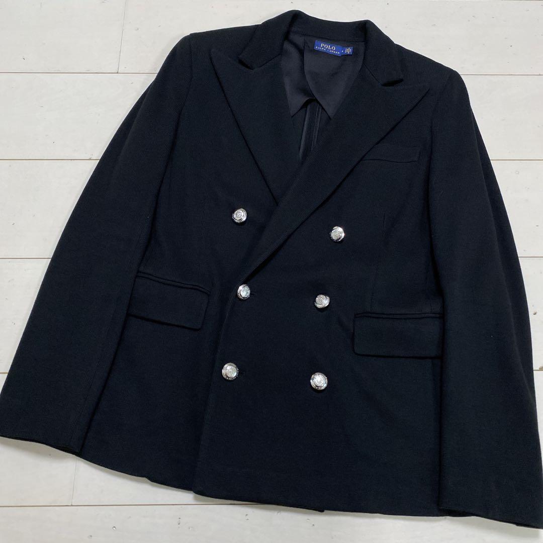 美品　ポロラルフローレン　レディース　ニットダブルブレステッドブレザー　Ｌ　黒銀