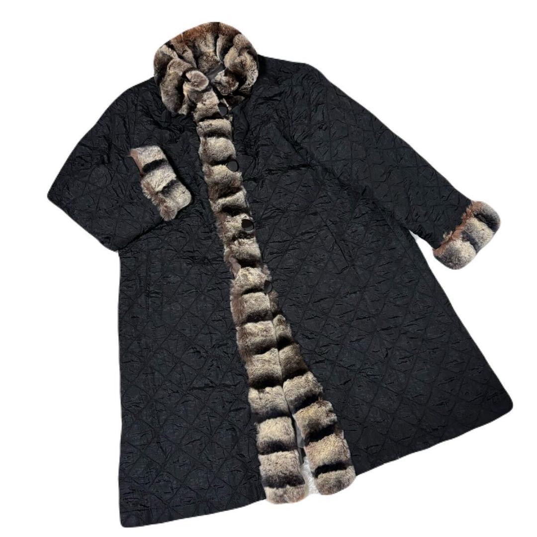 おりり 着丈100cm 本毛皮 ファーコート チンチラファー リバーシブル