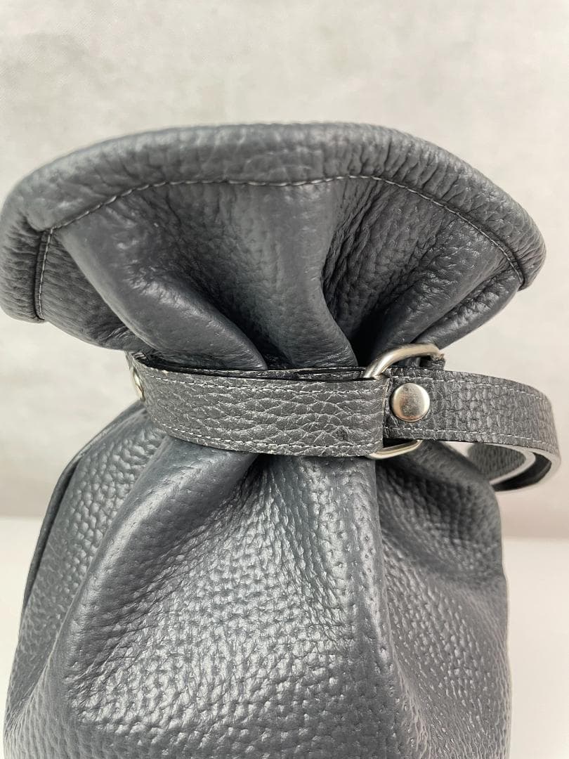 本革巾着バック グレー メンズ 大人レザーHashimoto 匠の技 日本製