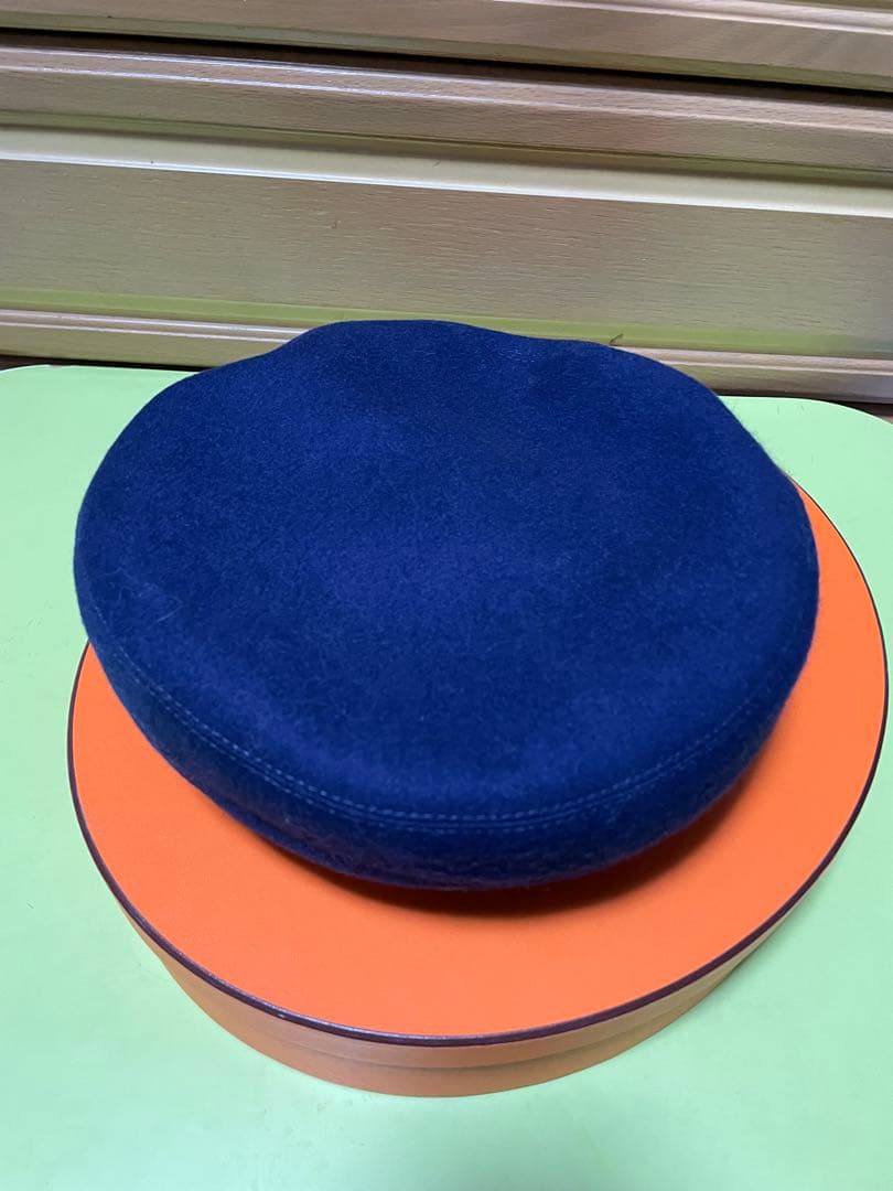 【美品】Hermes エルメス　ネイビー ウール ベレー帽　サイズ57