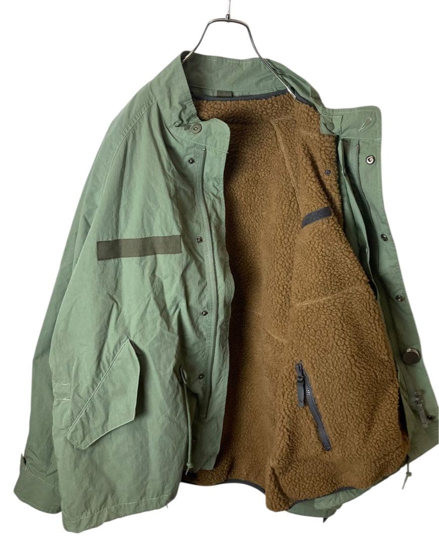 ボアライナー付きライトカーキノーカラーミリタリージャケット春秋冬物ゆったりサイズ