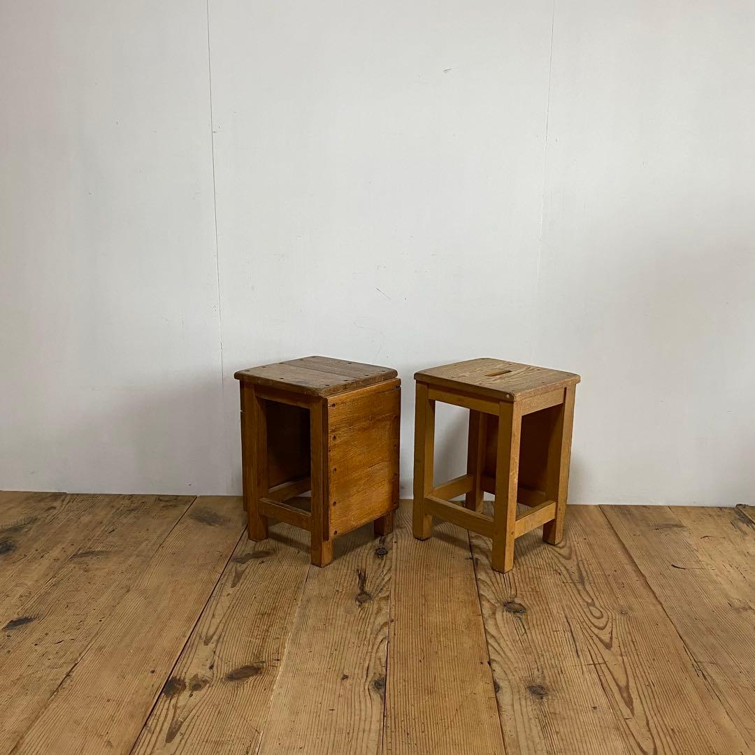 2脚セット アンティーク 角 スツール 椅子 植物台 昭和レトロ y