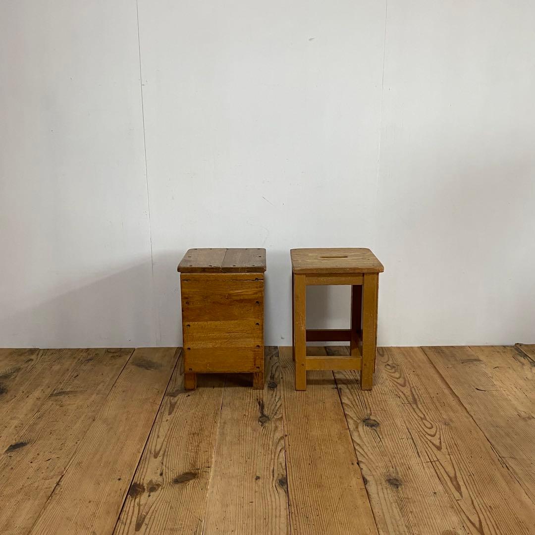 2脚セット アンティーク 角 スツール 椅子 植物台 昭和レトロ y