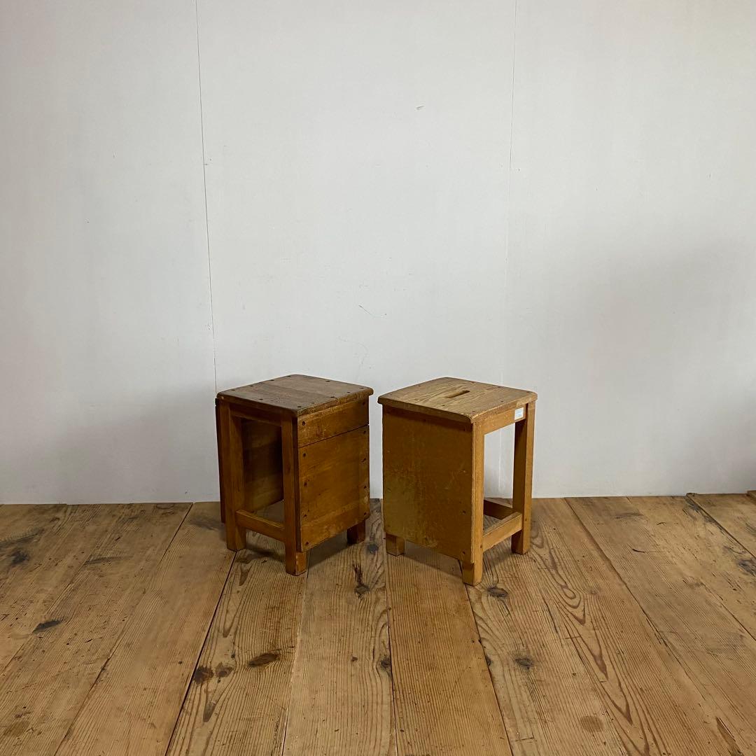 2脚セット アンティーク 角 スツール 椅子 植物台 昭和レトロ y