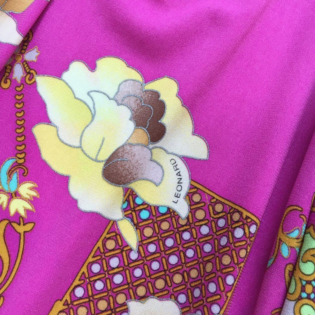 近年美品　LEONARD レオナール カンカン　花柄　ストレッチ　チュニック