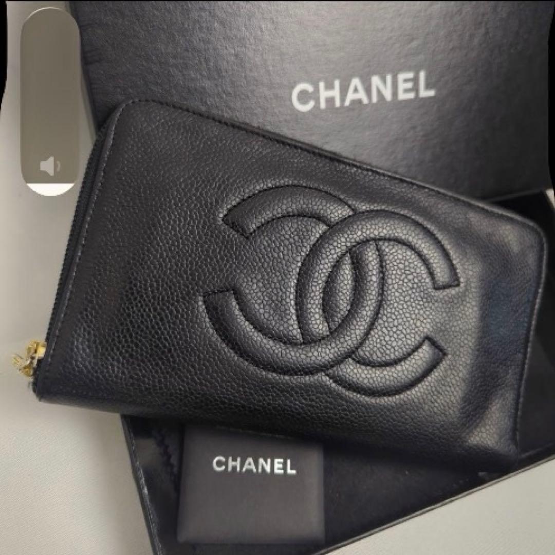 CHANEL キャビアスキン ココマーク レザー 長財布 ラウンド ジップ