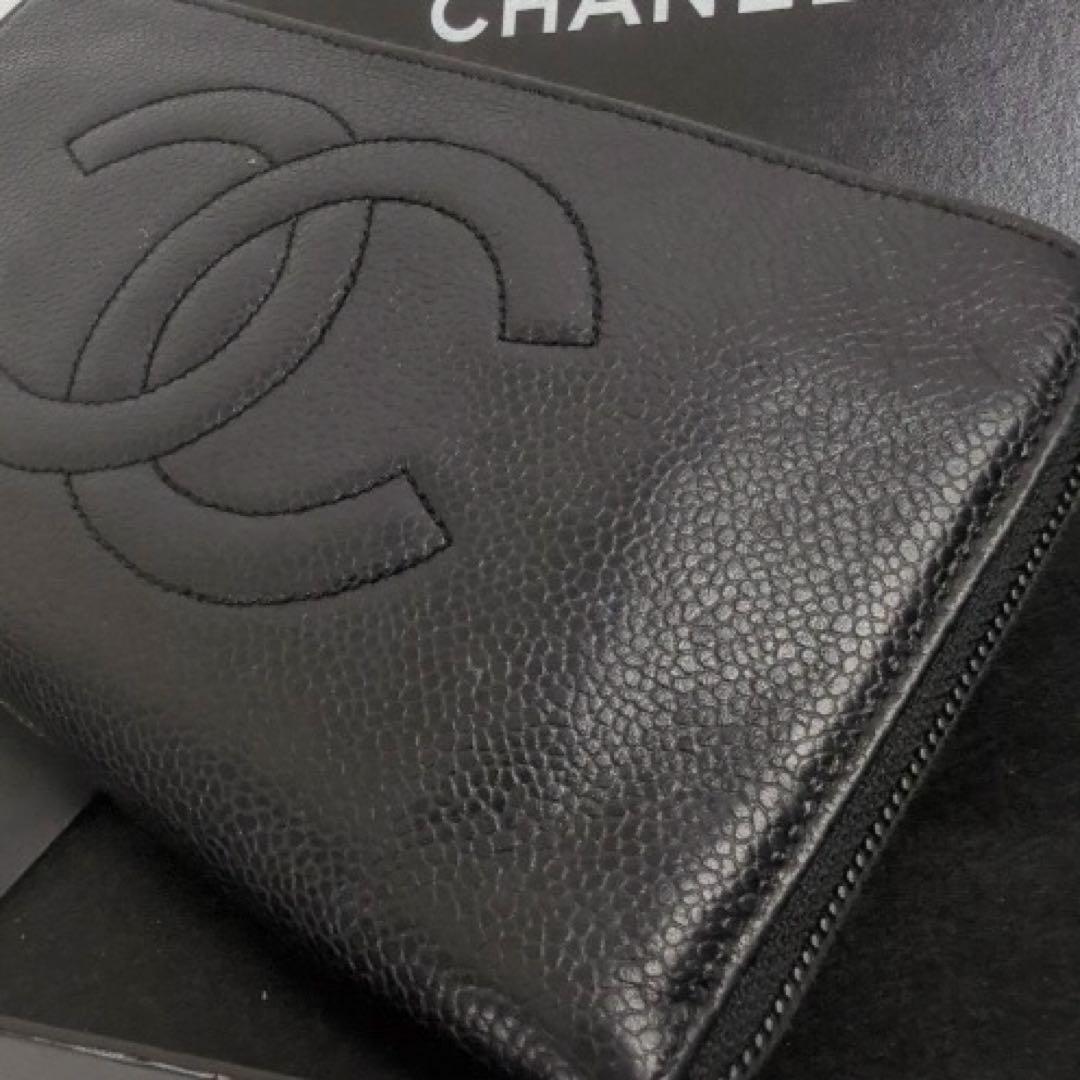 CHANEL キャビアスキン ココマーク レザー 長財布 ラウンド ジップ
