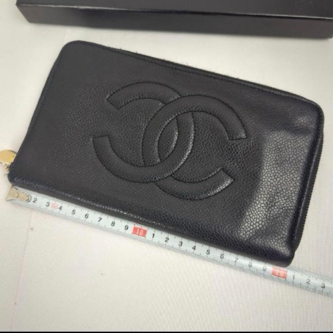 CHANEL キャビアスキン ココマーク レザー 長財布 ラウンド ジップ