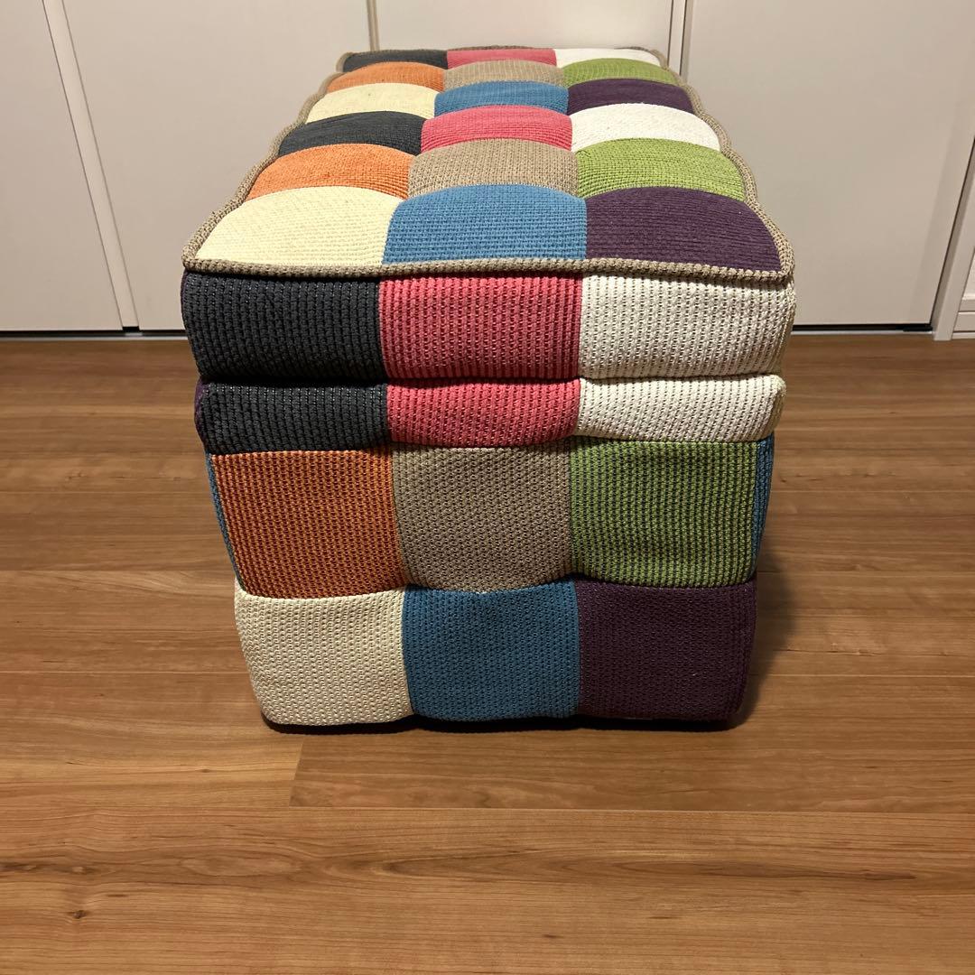 カラフル パッチワーク 収納付きスツール オットマン 2人掛け ロング