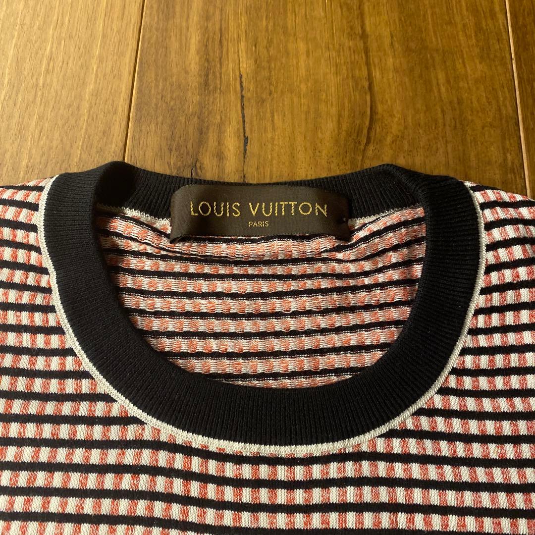 値下げ　VUITTON メンズ　ニット　セーター　L シルク　ボーダー　赤