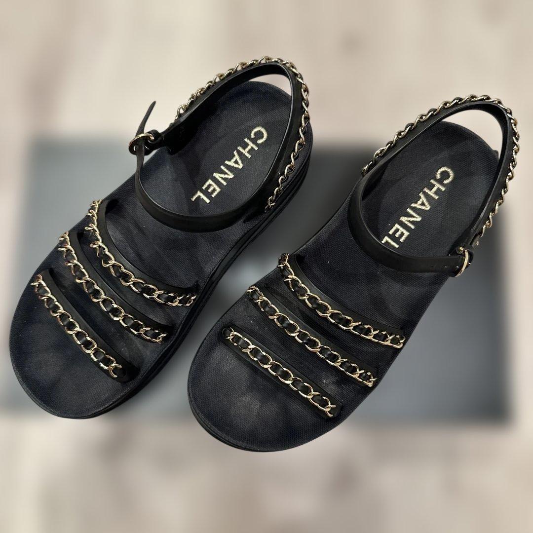 美品 CHANEL ブラック スポーツサンダル 36