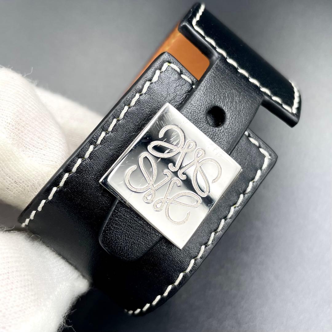 極美品・鑑定済★ロエベ　アナグラム　ブレスレット　バングル　レザー　ブラック